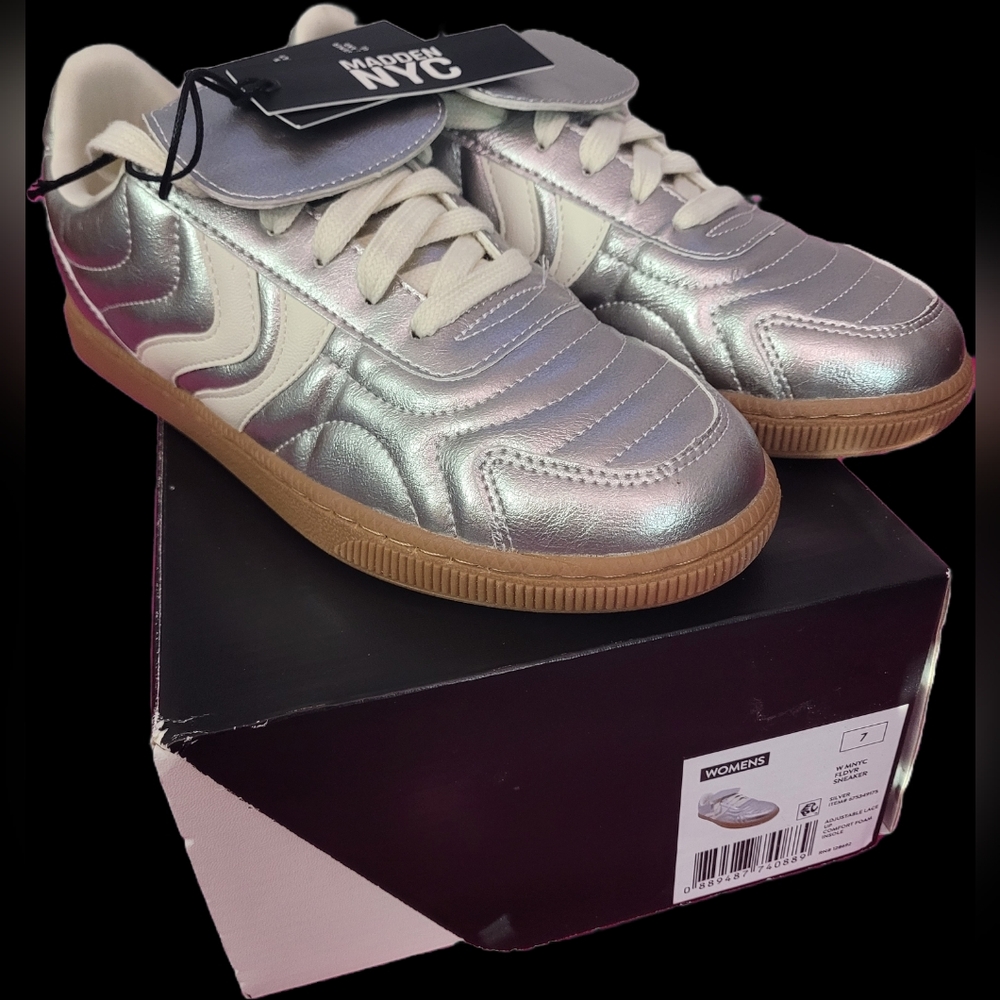 Steve Madden Silver with White Stripes Sneakers,Sizes 7 or 9 available